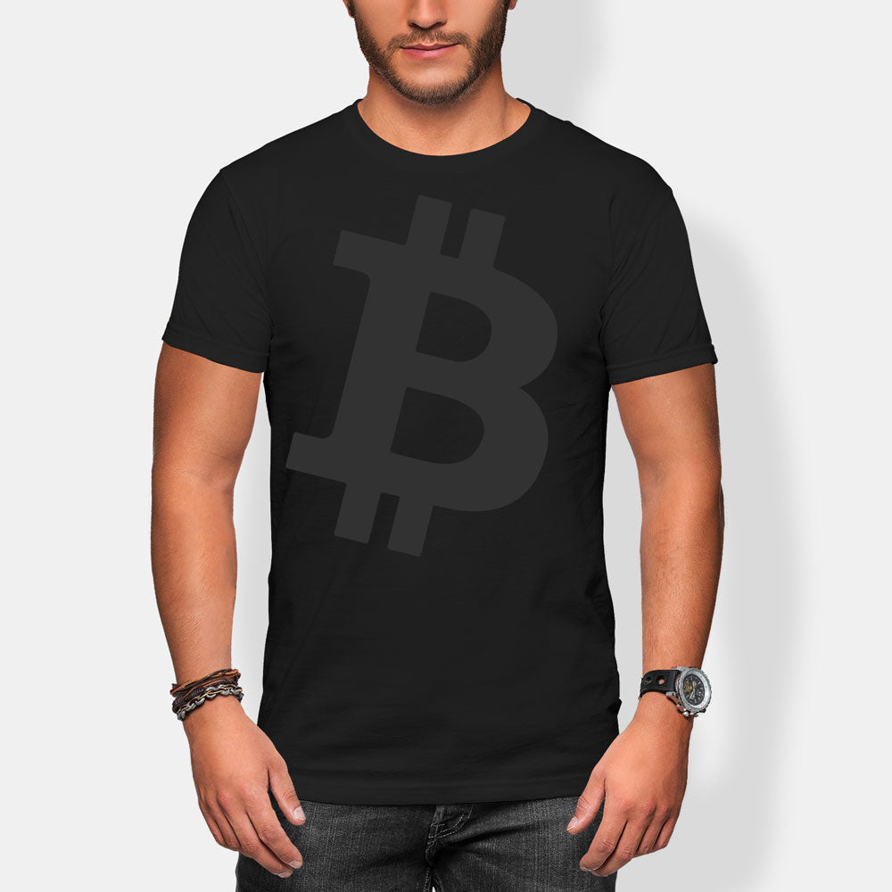 black tee with big bitcoin logo symbol