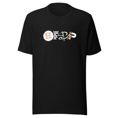 Black t-shirt with a HFSP logo on a white background