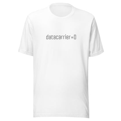 White t-shirt with 'datacarrier=0' text on a white background