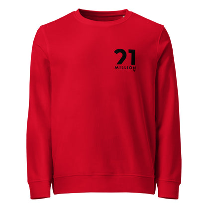 Red sweatshirt with '21 Million' logo on a white background