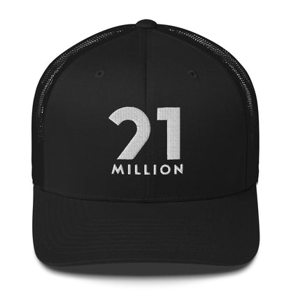 Black cap with '21 Million' logo on a white background