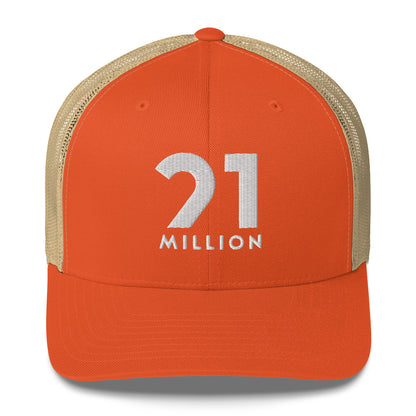 Orange cap with '21 Million' text on a white background