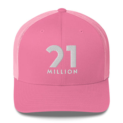 Pink cap with '21 Million' text on a white background