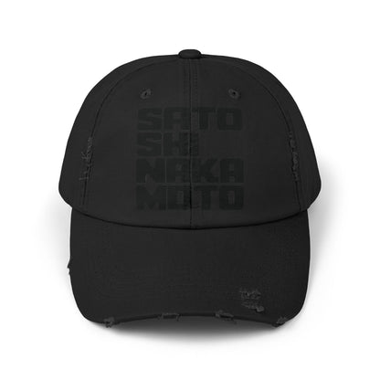 Gorra desgastada con estampado cúbico de Satoshi Nakamoto (STEALTH)