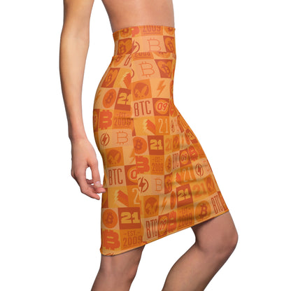 Orange Bitcoin Journey Pencil Skirt