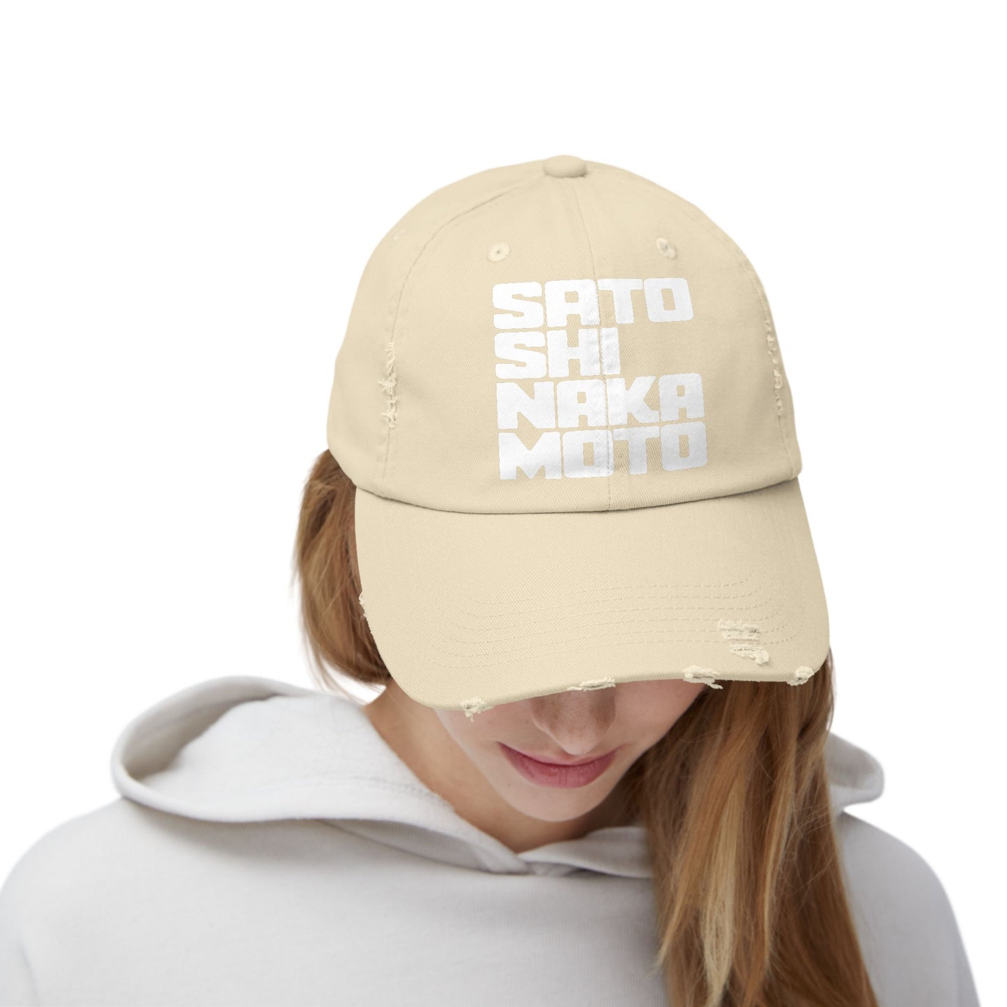 Gorra desgastada con estampado cúbico de Satoshi Nakamoto (STEALTH)