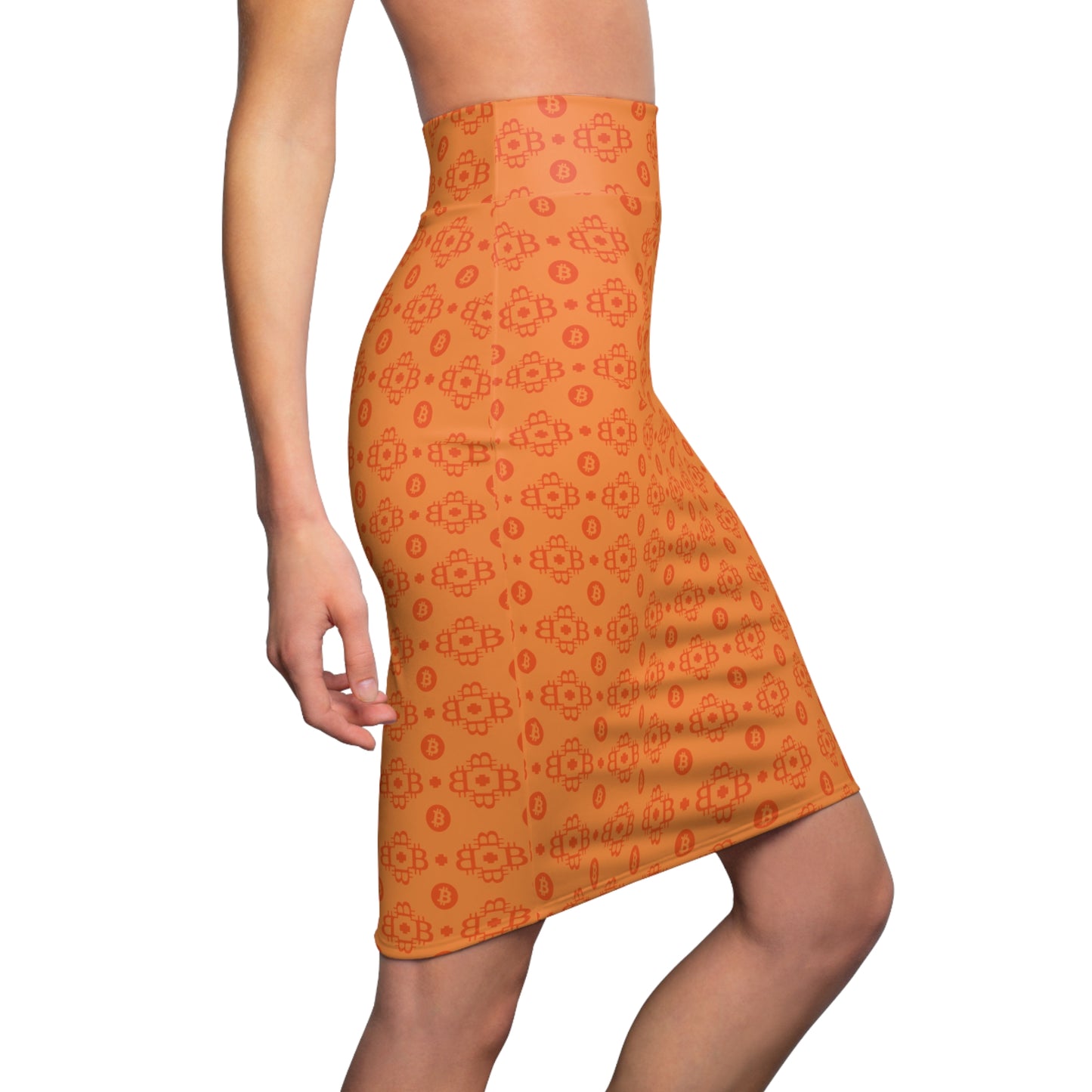Orange Bitcoin Swagger Pencil Skirt