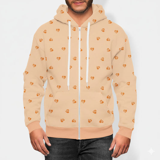 Mini Bitcoin Pocket Hearts Peach Zip Hoodie