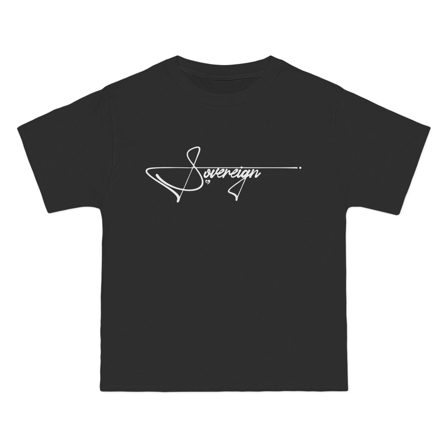 Black t-shirt with 'Sovereign' logo on a white background