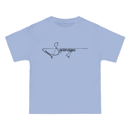 Light blue t-shirt with 'Sovereign' logo on a white background
