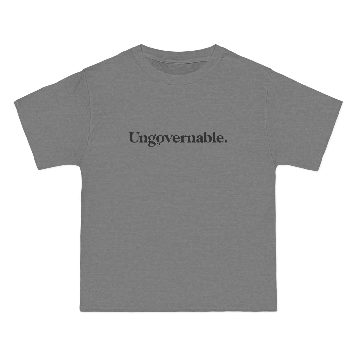 Gray t-shirt with 'Ungovernable.' text on a white background