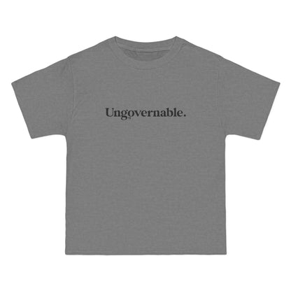 Gray t-shirt with 'Ungovernable.' text on a white background