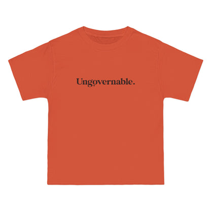 Orange t-shirt with 'Ungovernable.' text on a white background
