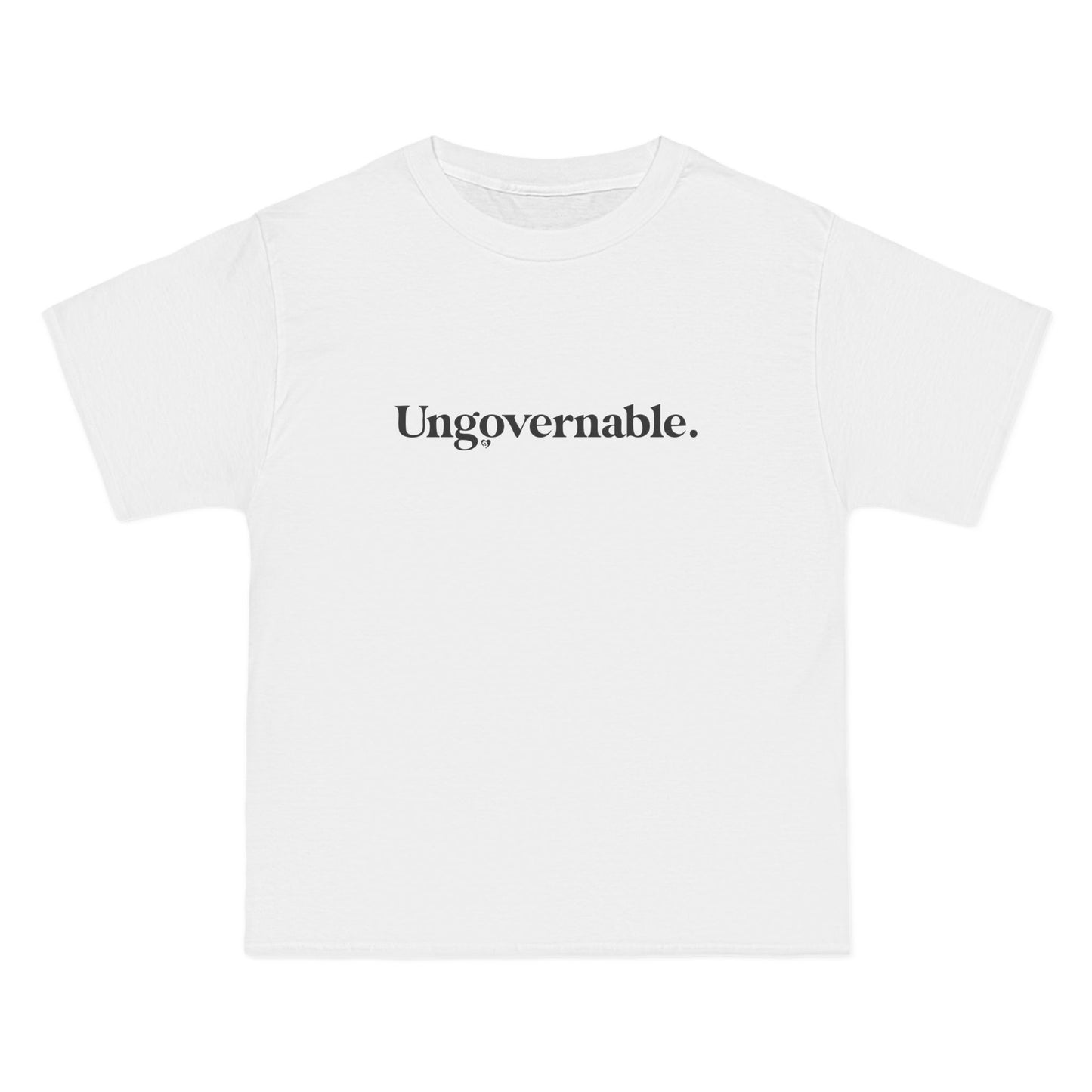 White t-shirt with 'Ungovernable.' text on a white background