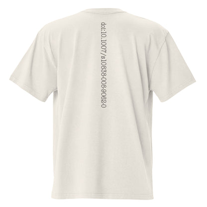 White t-shirt with bitcoin whitepaper doi text on the back on a white background