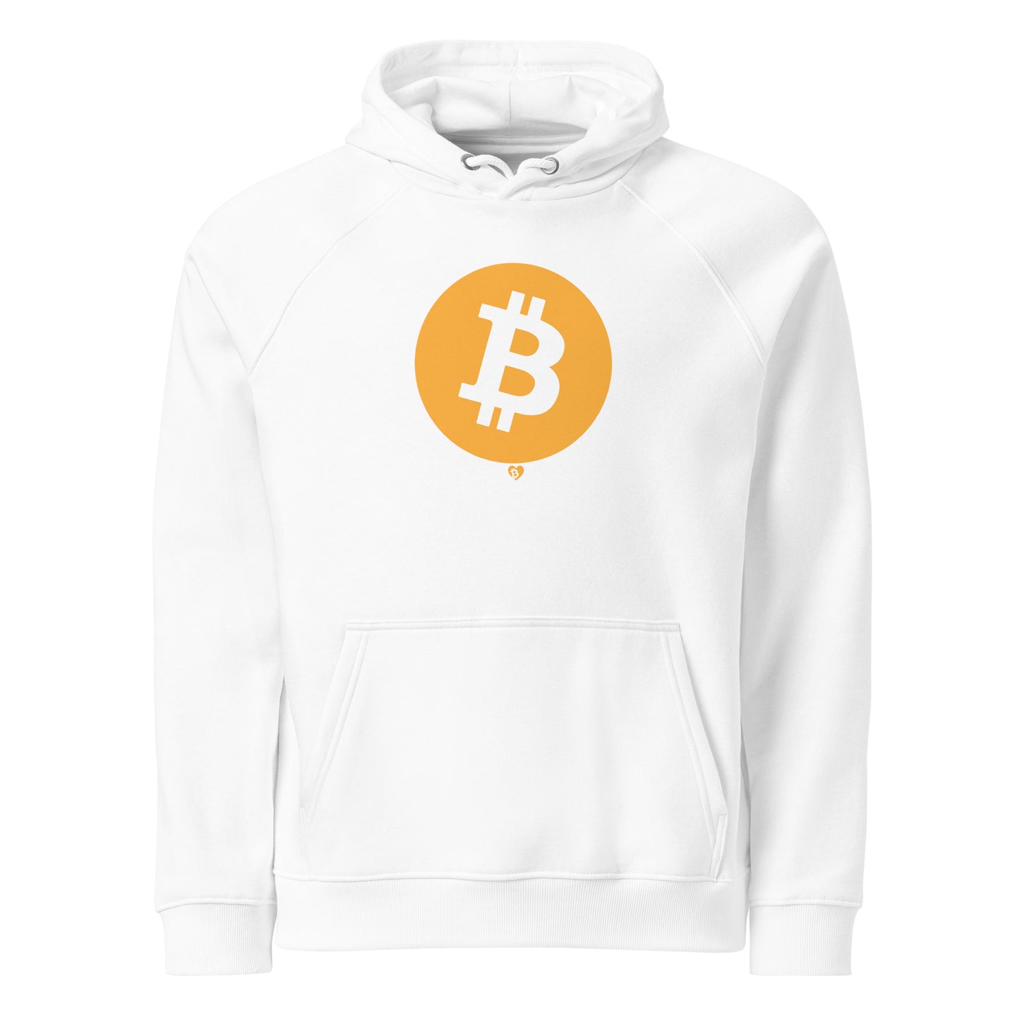 White hoodie with a yellow Bitcoin logo on a white background