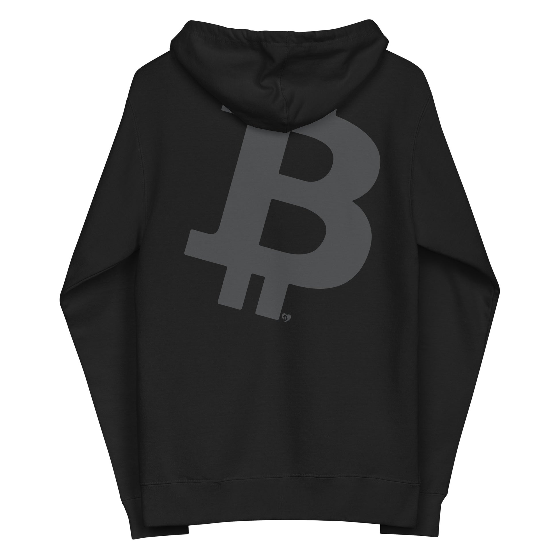 Black hoodie with massive Bitcoin symbol on a white background