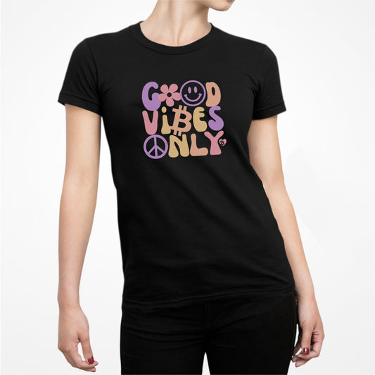 Camiseta ajustada para mujer "Good Vibes Only Bitcoin"