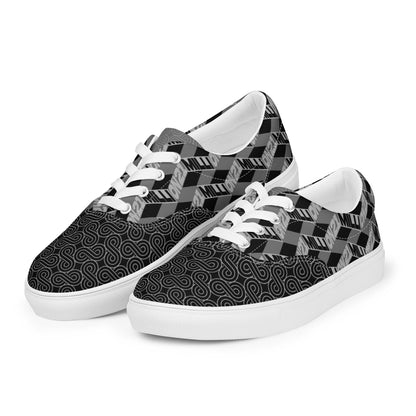 Black and white 21 million patterned sneakers on a white background