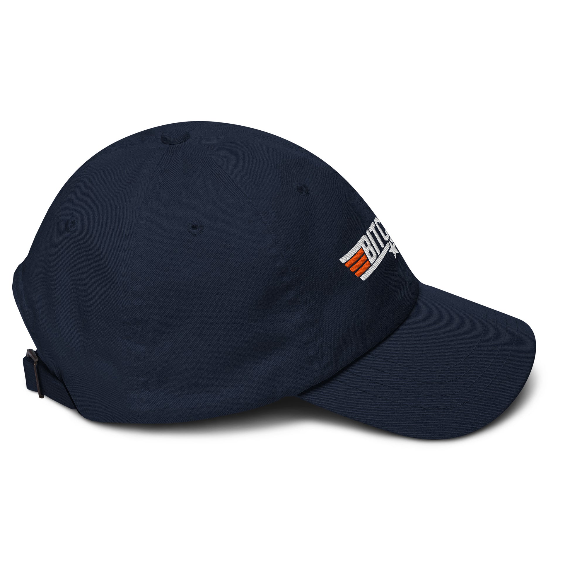 Navy blue cap with a logo on a white background