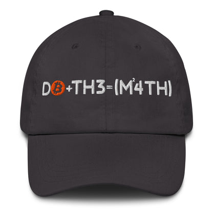 Black cap with Bitcoin symbol and do the math text on a white background