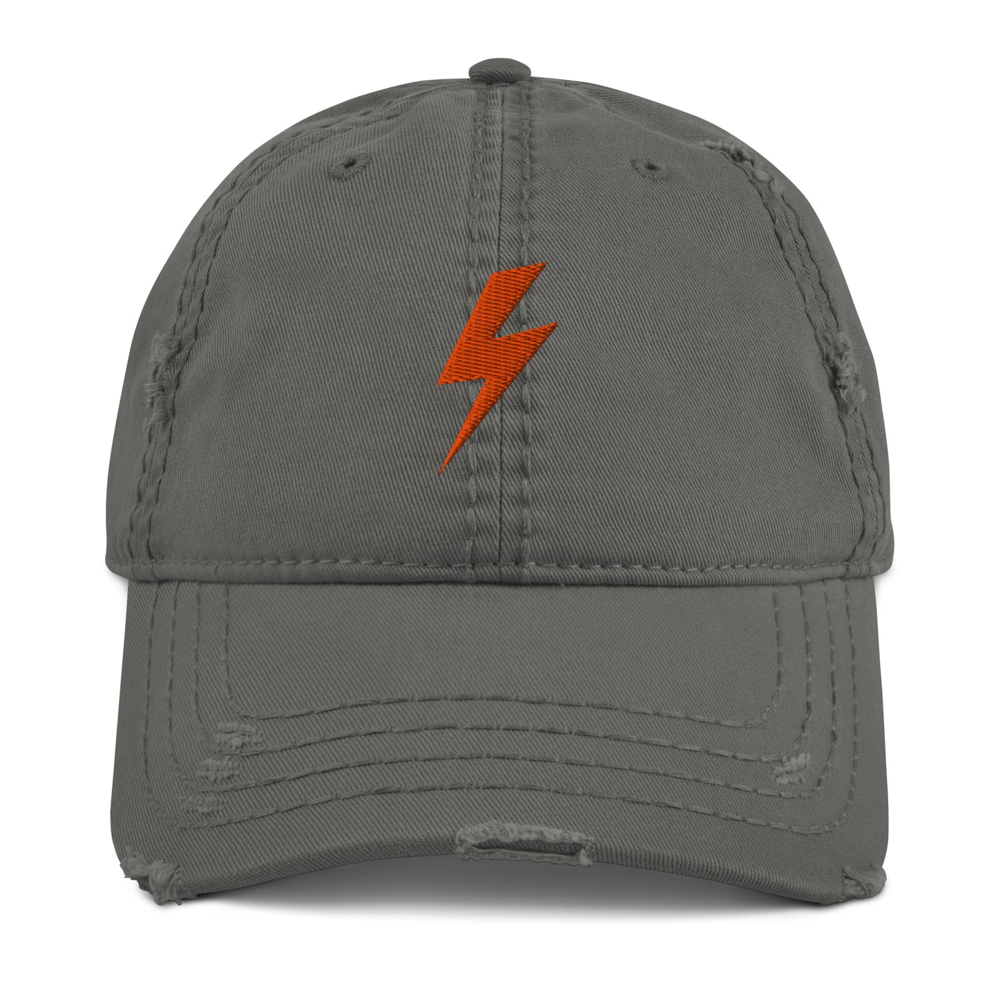 Gray cap with an orange lightning bolt emblem on a white background