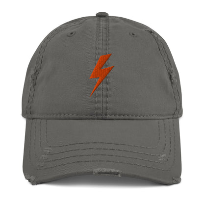 Gray cap with an orange lightning bolt emblem on a white background