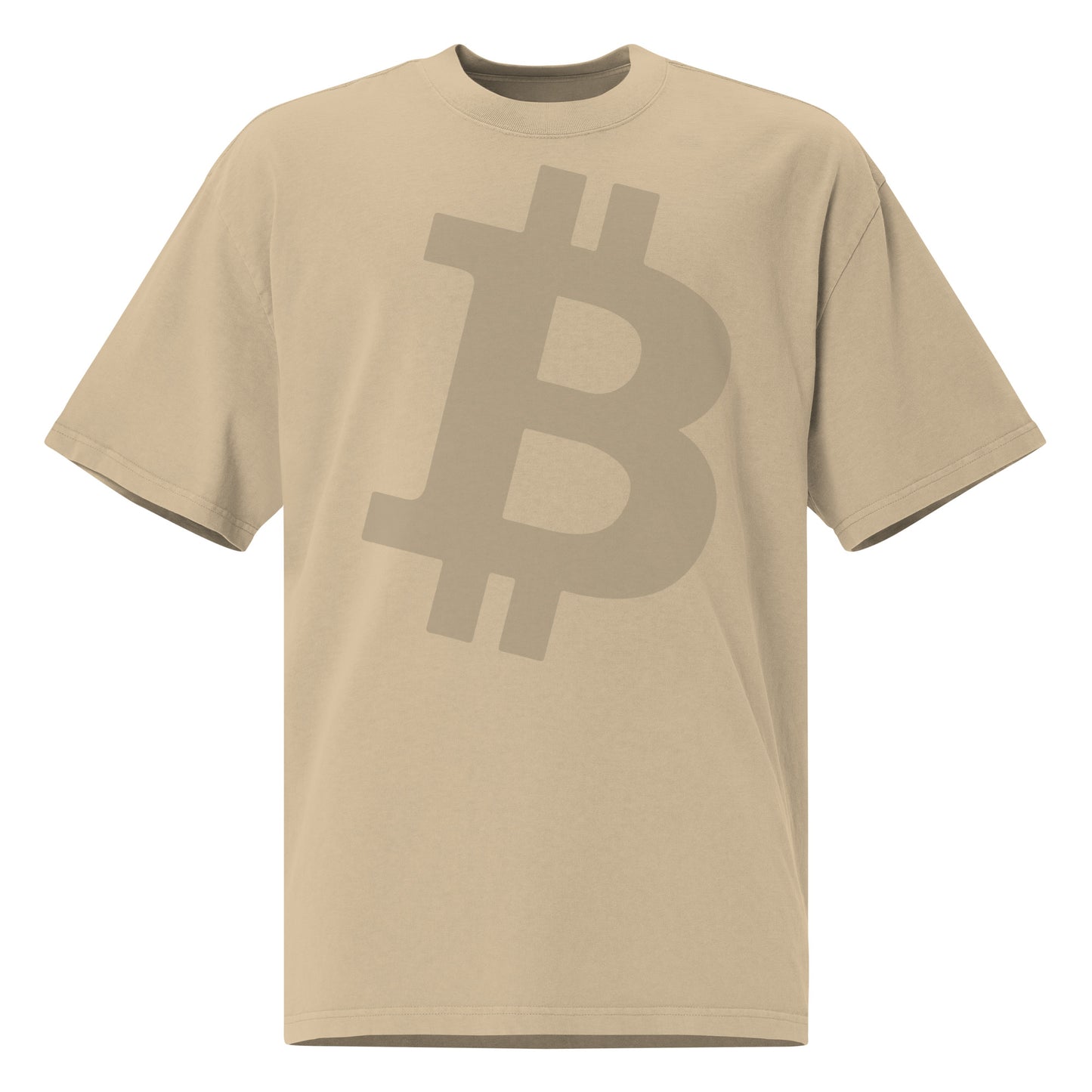 Beige t-shirt with Bitcoin symbol on a white background
