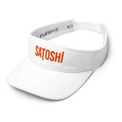 White visor with 'Satoshi' text on a white background