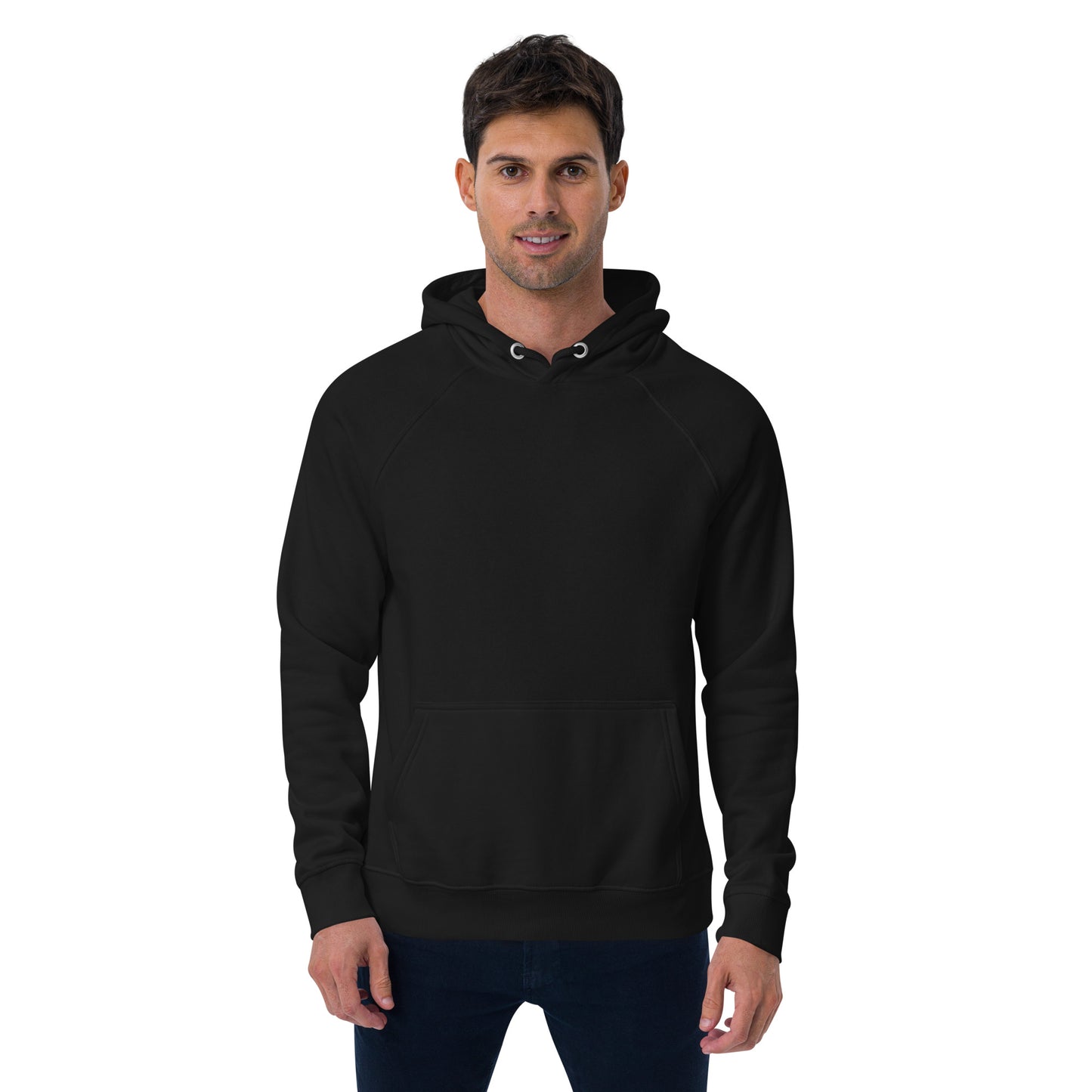 Man wearing a black hoodie on a white background