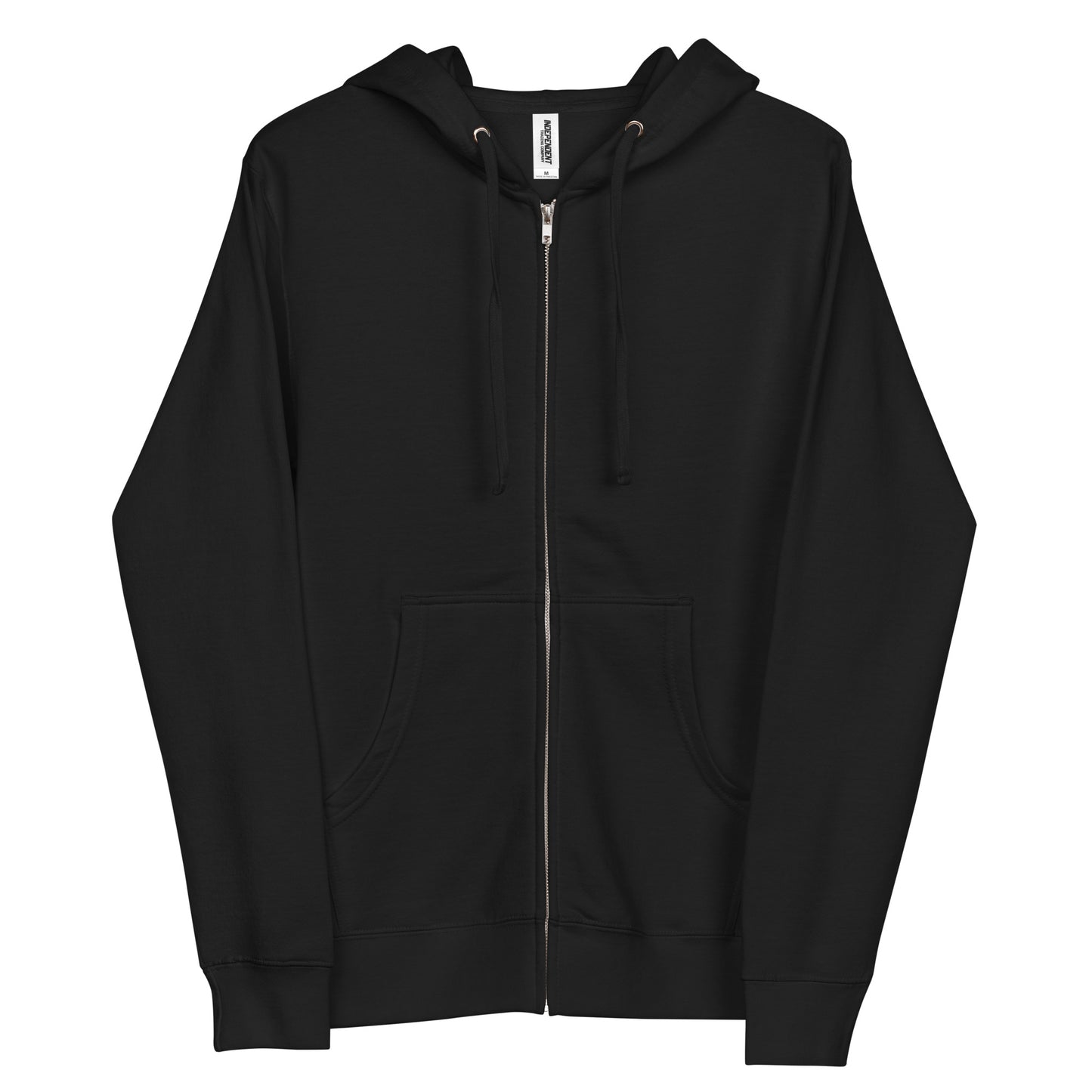 Black zip-up hoodie on a white background